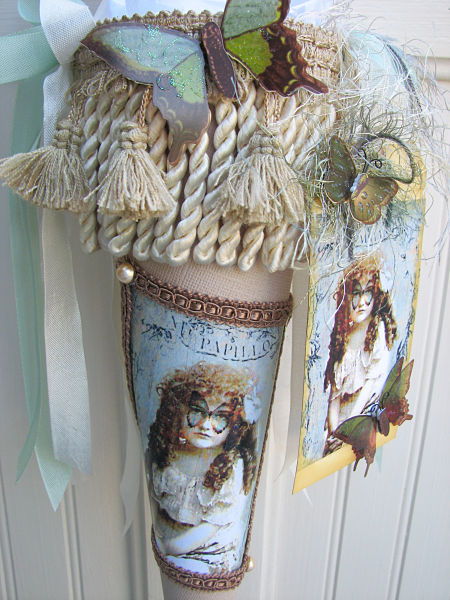 Butterfly Tussie Mussie-tussiemussie,shabby,homedecor,decoration,paper,cottage,image,glitter,tag,butterfly,ribbons,trim,fringe,tassels