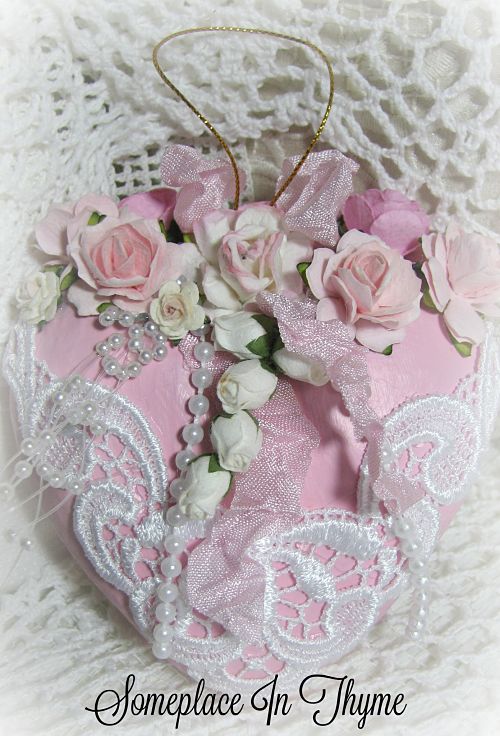 Set Of Pink Hearts-valentine hearts, hearts, pink hearts, pearls, handmade roses, valentine decor, decoration, heart decor, roses, lace, ribbons
