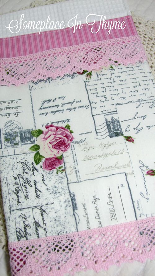 Pink Roses Postcard Guest Towel-pink roses, bath decor, kitchen decor, home decor, home decoration, lace